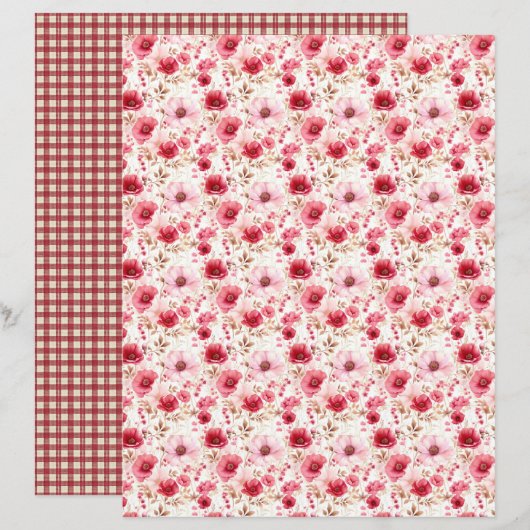 Vintage Strawberry Farm Floral Scrapbook Paper (正面/裏面)
