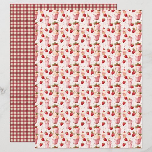 Vintage Strawberry Farm Scrapbook Paper (正面/裏面)