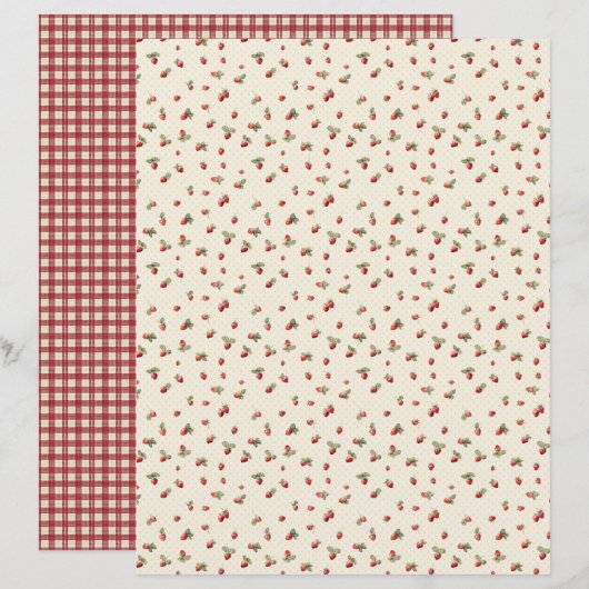 Vintage Strawberry Farm Scrapbook Paper (正面/裏面)