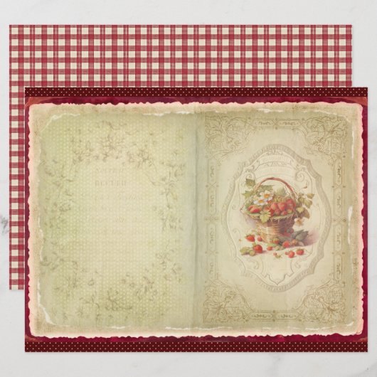 Vintage Strawberry Farm Scrapbook Paper (正面/裏面)
