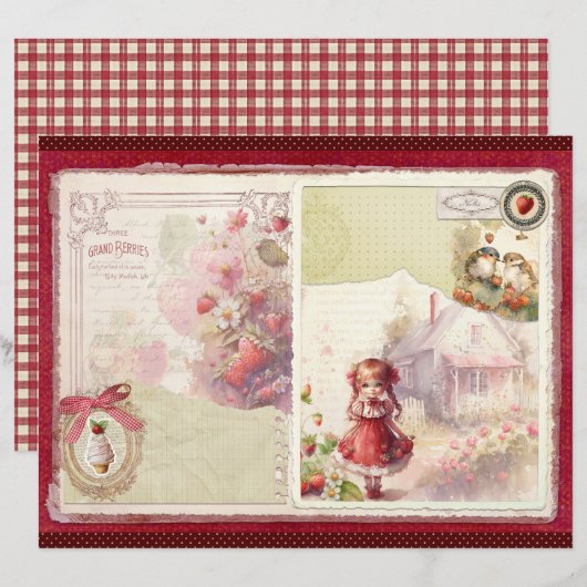Vintage Strawberry Farm Scrapbook Paper (正面/裏面)