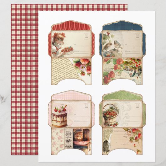 Vintage Strawberry Farm Scrapbook Paper (正面/裏面)