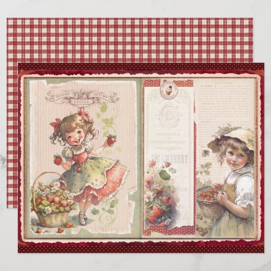 Vintage Strawberry Farm Scrapbook Paper (正面/裏面)