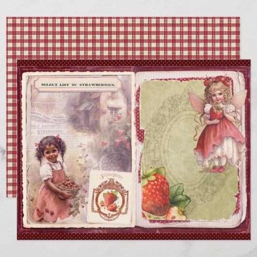 Vintage Strawberry Farm Scrapbook Paper (正面/裏面)
