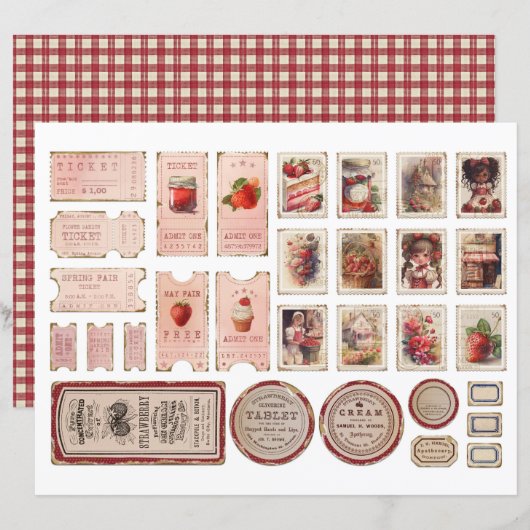 Vintage Strawberry Farm Scrapbook Paper (正面/裏面)