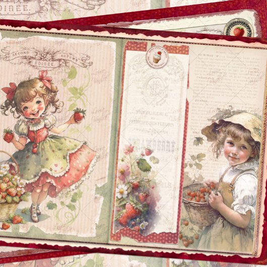 Vintage Strawberry Farm Scrapbook Paper