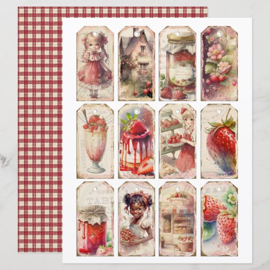 Vintage Strawberry Farm Scrapbook Paper (正面/裏面)