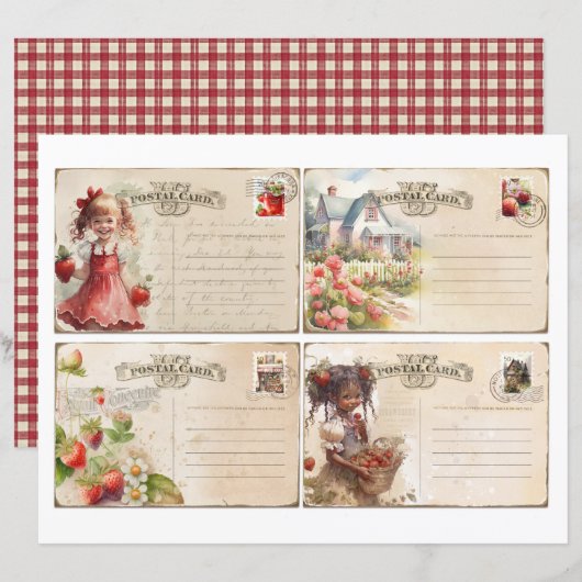 Vintage Strawberry Farm Scrapbook Paper (正面/裏面)