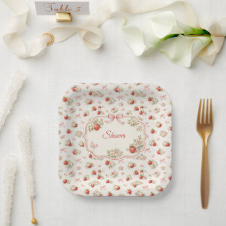 Vintage Strawberry Floral Seamless cottagecore ペーパープレート