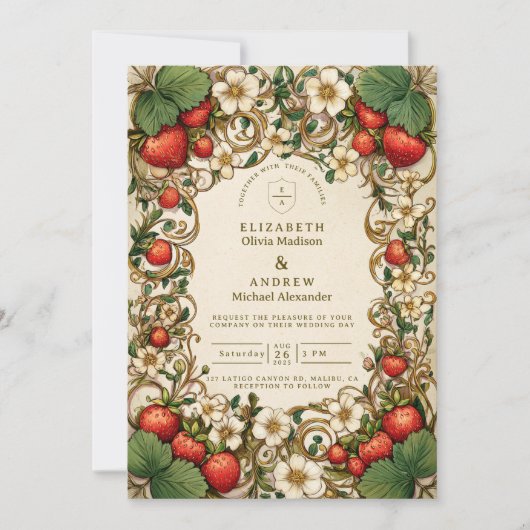 Vintage Strawberry Garden Wedding 招待状 (正面)