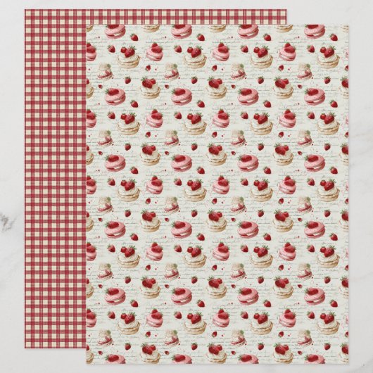 Vintage Strawberry Pie Scrapbook Paper (正面/裏面)