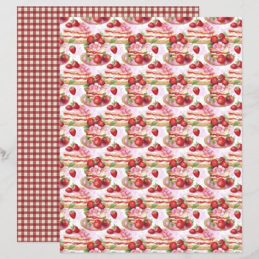 Vintage Strawberry Pie Scrapbook Paper (正面/裏面)