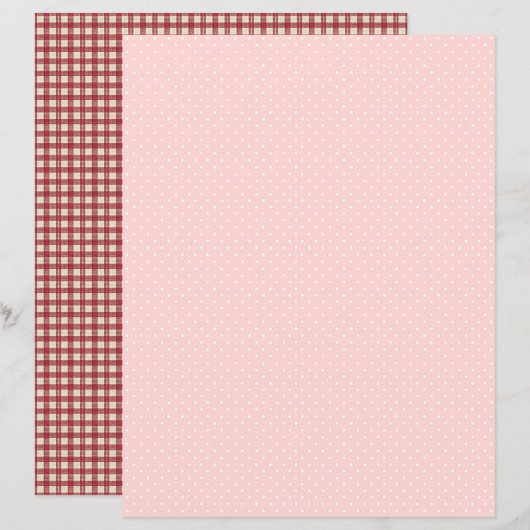 Vintage Strawberry Polka Dots Scrapbook Paper (正面/裏面)