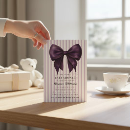 vintage stripe bow Baby Shower QR Invitation 招待状