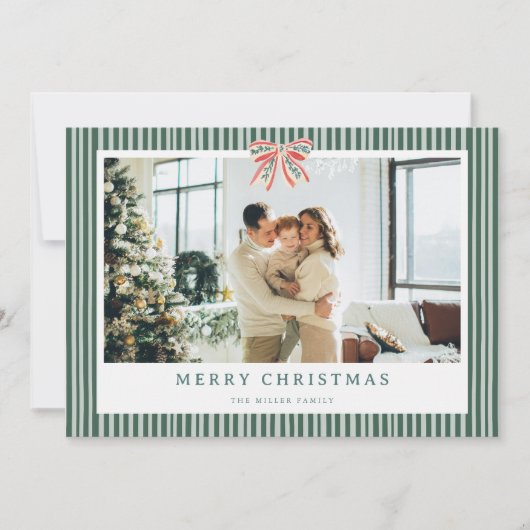 Vintage Stripe Bow Christmas Photo Holiday Card  シーズンカード (正面)