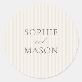 Vintage Stripe Wedding Sticker with Names ラウンドシール
