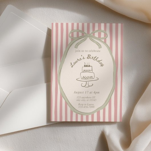 Vintage Striped Birthday Invitation, Whimsical Han 招待状