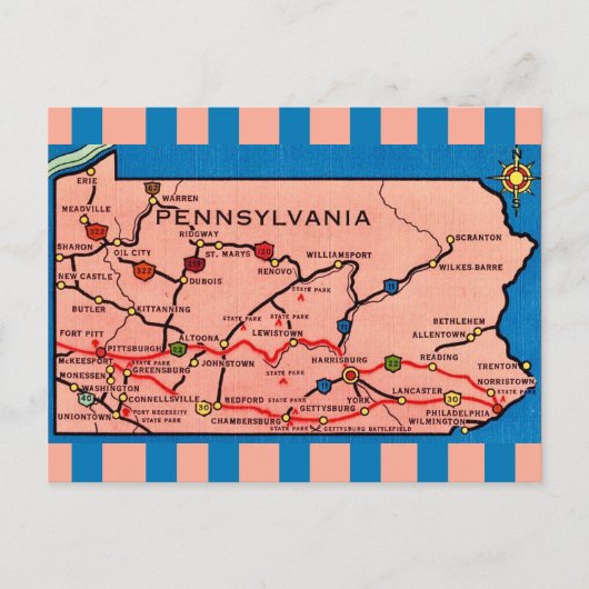 Vintage Striped Pennsylvania Map  ポストカード (正面)