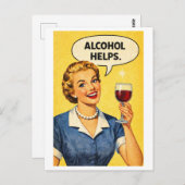 Vintage-Style 1950s "Alcohol Helps" Housewife ポストカード (正面/裏面)