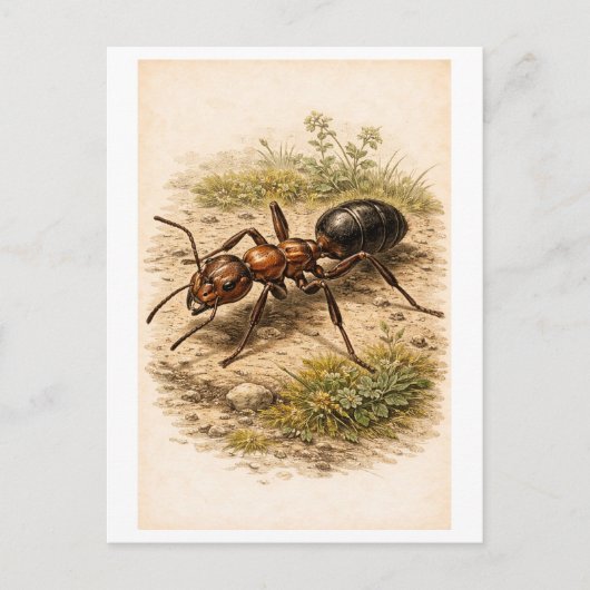 Vintage-Style Ant Illustration ポストカード (正面)