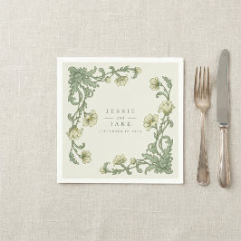 Vintage style Art Nouveau Floral Border Wedding スタンダードカクテルナプキン