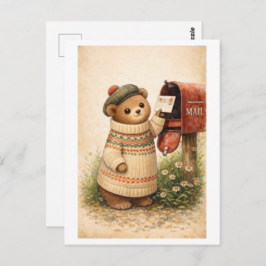 Vintage-Style Bear Mailing Postcard ポストカード (正面/裏面)