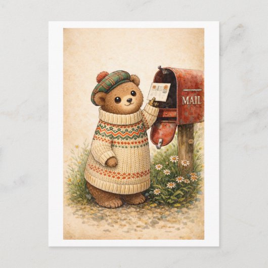 Vintage-Style Bear Mailing Postcard ポストカード (正面)