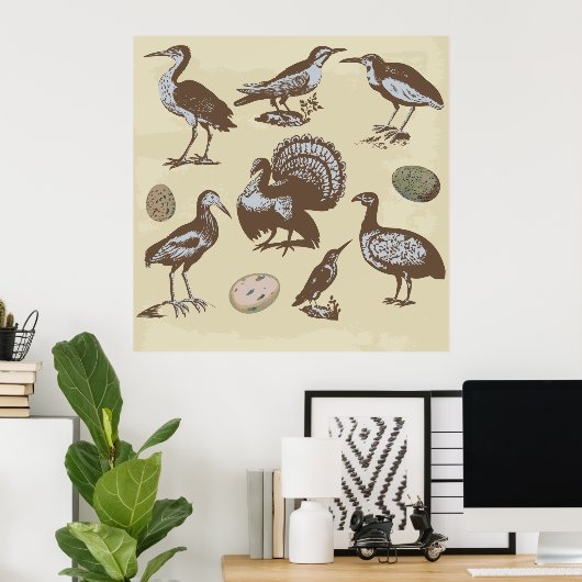 Vintage Style Birds Poster ポスター (ホームオフィス)