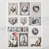 Vintage Style Black and Pink Kitten Illustrations (正面)