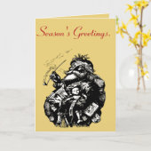 Vintage Style Black Ink Illustration Of Santa カード (黄色い花)