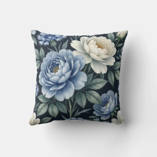Vintage Style Blue Floral Decorative Throw Pillow  クッション