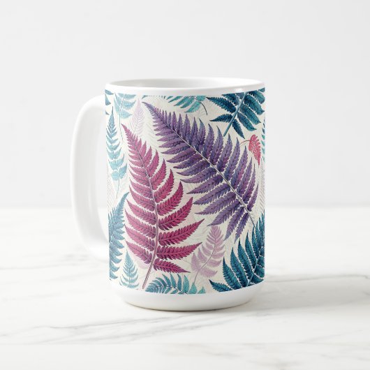 Vintage-style botanical fern leaves コーヒーマグカップ (正面左)