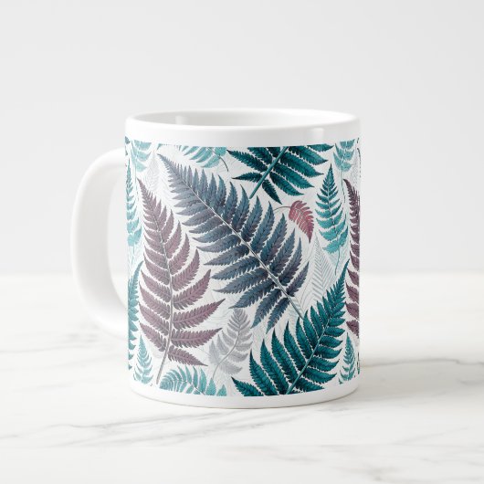 Vintage-style botanical fern leaves ジャンボコーヒーマグカップ (正面左)
