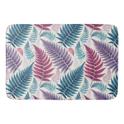 Vintage-style botanical fern leaves バスマット (正面)