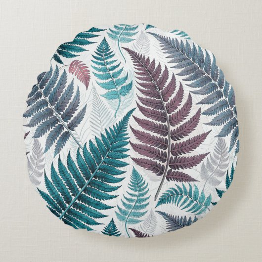 Vintage-style botanical fern leaves ラウンドクッション (正面)