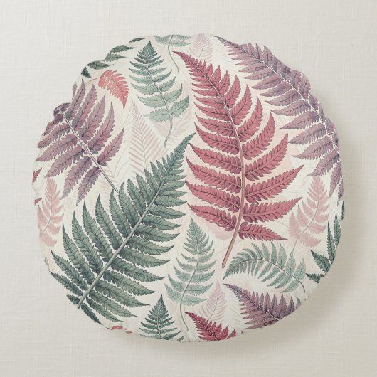 Vintage-style botanical fern leaves ラウンドクッション (正面)