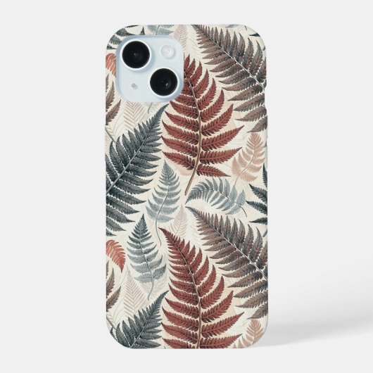 Vintage-style botanical fern leaves iPhone 15ケース (裏面)