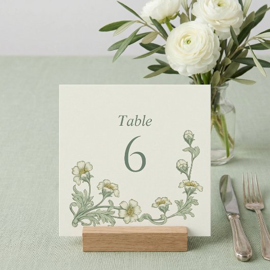 Vintage style Botanical Sage Green Table Numbers 招待状