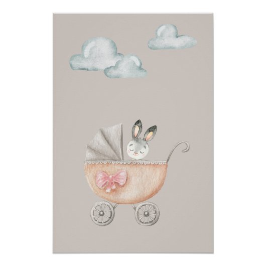 Vintage Style Bunny with Clouds Poster ポスター (正面)