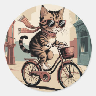 Vintage Style Cat ラウンドシール