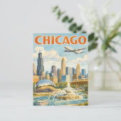 Vintage Style Chicago Travel Postcard ポストカード (スタンド正面)