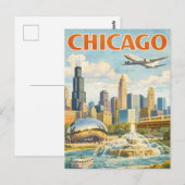 Vintage Style Chicago Travel Postcard ポストカード (正面/裏面)