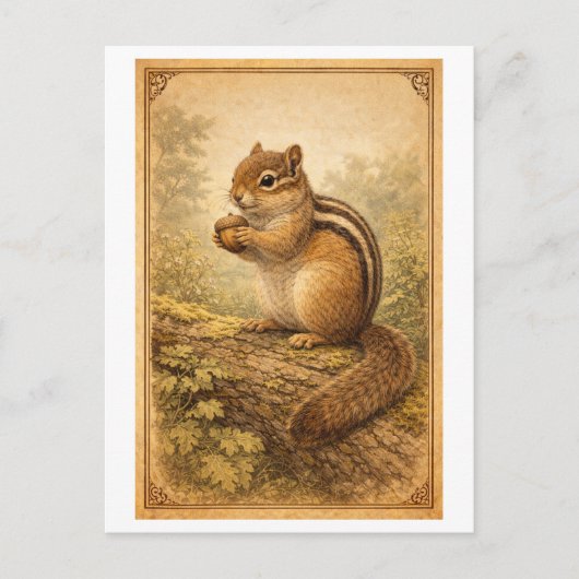 Vintage-Style Chipmunk Illustration ポストカード (正面)