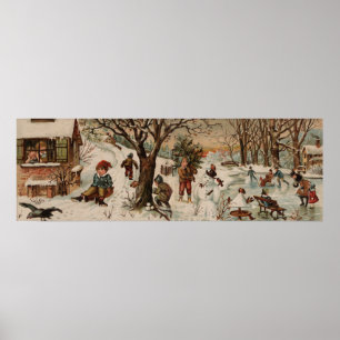Vintage style Christmas scene Large Decor Print ポスター