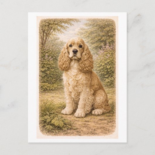 Vintage-Style Cocker Spaniel ポストカード (正面)