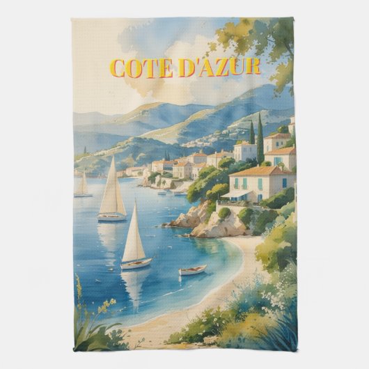 Vintage Style Cote D'Azur French Travel キッチンタオル (縦)