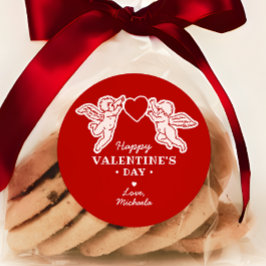 Vintage Style Cupid Doodles Happy Valentine's Day ラウンドシール