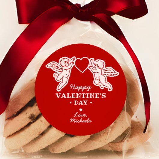 Vintage Style Cupid Doodles Happy Valentine's Day ラウンドシール