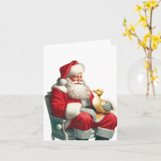 Vintage Style Duckling Christmas Card カード (黄色い花)