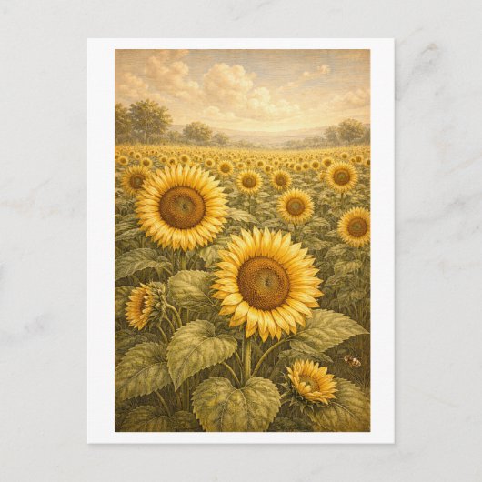 Vintage-Style Field of Sunflowers ポストカード (正面)